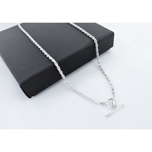Rope Chain with Toggle Clasp, SOLID Sterling Silver Necklace, Stamped 925 ITALY - Picture 1 of 6